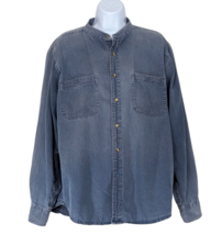 Anchor Blue Men&#39;s Denim Button Up Shirt Size M Long Sleeve Mandarin Collar - £19.54 GBP