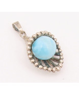 925 Sterling Silver Vintage Pendant Larimar Bead Cutout Drop Beaded Cone... - $35.71