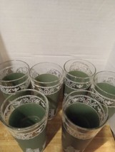 Vintage Greek  Jeanette Glasses Green 6 Piece 6.5&quot;Tall - £19.78 GBP