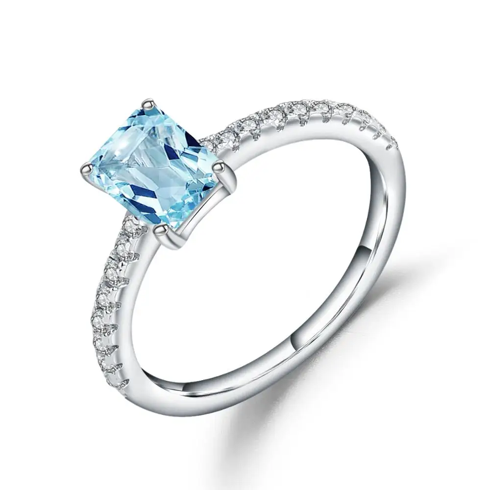 1.28Ct Natural Sky Blue Topaz Rectangle Ring 925 Sterling Silver Wedding Engagem - $32.86