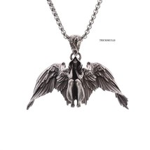 Crouched Hoodie Thinker Winged Angel Goddess Seraph Retro Pendant &amp; Box Chain - £15.56 GBP