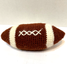 Vintage Handmade Crocheted Football Plush Stuffed Toy 8&quot; Brown White - £8.51 GBP