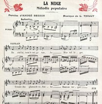 The Snow Popular Melody Sheet Music Le Noel 1911 Antique Print French DWT14B - £19.65 GBP