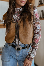 Light French Beige Contrast Trim Tie Front Sherpa Vest - $12.48