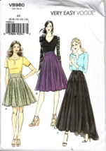 Vogue V8980 Misses Skirts in 3 Lengths Size 6 to 14  Uncut Sewing Pattern - $14.23