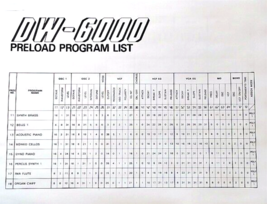 Preload Program List Sheets for the Korg DW-6000 Synthesizer Midi Keyboard. - $11.87