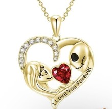 Disney Jack Skellington &amp; Sally Heart Necklace Gold Nightmare Before Chr... - £11.54 GBP