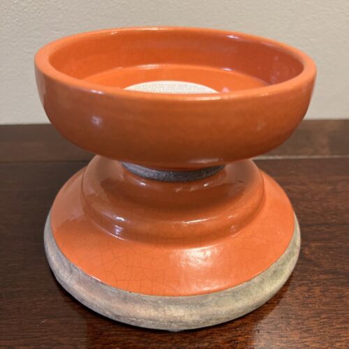 Pottery Barn Orange “Brigitte” Small Pillar Holder Terracotta Pottery Fall Color - £20.39 GBP