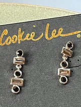 Cookie Lee Alternating Round Black &amp; Gray Emerald Cut Rhinestone in Silvertone - £9.77 GBP