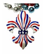 Red Blue White Fleur De Lis Stars Stripes Mardi Gras Beads Necklace Part... - $6.99