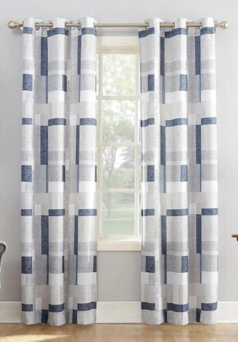 Primary image for No. 918 NAVY Blockade Geometric ~ Semi-Sheer ~ Grommet Curtain Panel ~ 40" x 63"