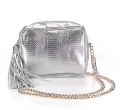 Victoria&#39;s Secret Fashion Handbag Crossbody Silver Purse Gold Chain Purse - £27.96 GBP