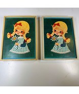 Vintage Nevco Mid-Century Pair of Big-Eyed Girl Framed Pictures by Ephemera - $727.32 MXN