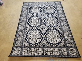 4x6 Power-Loomed Rug Dark Navy Blue &amp; Ivory Oriental Carpet Nice - $186.93