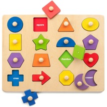 Montessori Toy Wooden Shape Peg Puzzle, Fine Motor Color Matching Sorting Board, - £27.32 GBP