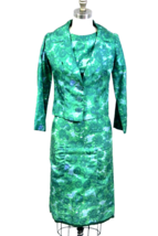 1950s VTG Jerry Greenwald Raw Silk Wiggle Dress Suit XS Blue Green Rose ... - $2,508.74 MXN