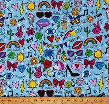 Cotton Glam Girl Fashion Peace Signs Girls Blue Fabric Print by Yard D187.10 - £10.35 GBP