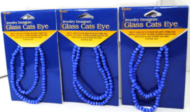 Lot of Three Jewelry Designer Glass Cats Eye Beads 1959-16 String 4 mm Blue  - £6.64 GBP