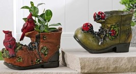 Cardinal Ladybug Boot Planters Set of 2 Resin 9.6" Long Vintage Retro Design