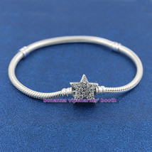 925 Sterling Silver Moments Asymmetric Star Clasp Snake Chain Bracelet  - £26.59 GBP+