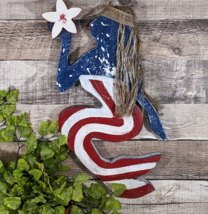Patriotic Americana Mermaid Wall Hanging Beach House Gift Idea Coastal D... - £30.66 GBP