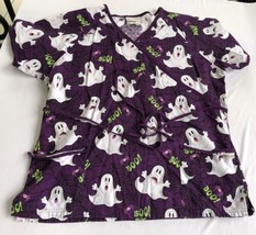 UAScrubs Halloween themed Top Size small spiders ghosts and webs no size tag - £10.50 GBP
