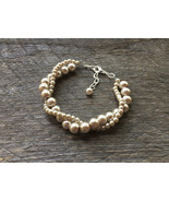 Champagne Pearl Bracelet Bridal Bracelet Twisted Clusters on Silver or Gold Chai - $18.00