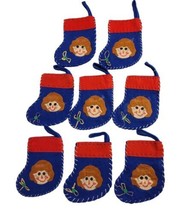 Lot 8 Handmade Raggedy Ann Head Mini Felt Christmas Stockings Ornaments Blue Red - £14.11 GBP