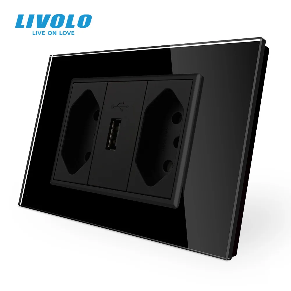 Ivolo brazilian standard 3pins 10a 20a with usb socket white black gla panel for typn n thumb200