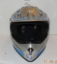 Typhoon NA FMVSS 218 DOT Silver Blue Motorcycle Motocross Helmet Size Large - £58.09 GBP