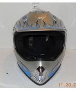 Typhoon NA FMVSS 218 DOT Silver Blue Motorcycle Motocross Helmet Size Large - £57.85 GBP