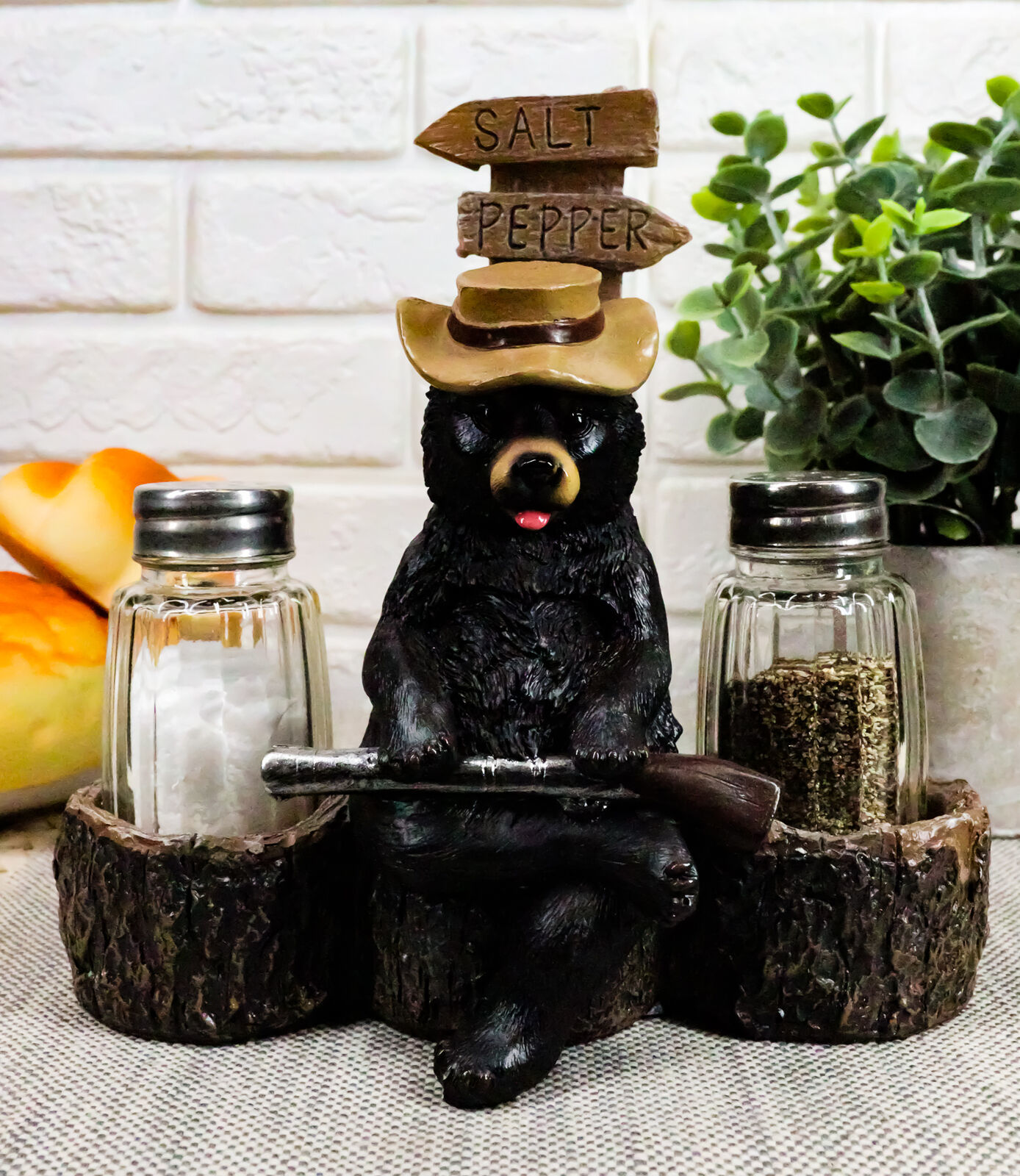 Ebros Western Papa Bear With Shotgun Salt And Pepper Shakers Holder Figu... - $25.99