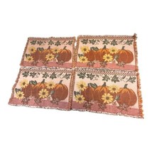 Tapestry Fall Set Of 4 Woven Place Mats Pumpkins Sunflowers Fringe Edge ... - £22.04 GBP
