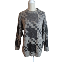 VTG Womens Gray Chunky Knit Wool Blend Oversized Dad Grandpa Sweater Sz L - £30.35 GBP