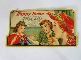 Vintage Happy Home Rust Proof Needle Book Nickel Plated Gold Eye Sewing Needles - £3.90 GBP