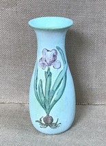 Vintage 7 Inch Green Watercolor Ceramic Bud Vase 3D Purple Flower Cottag... - $17.82