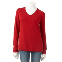 Croft &amp; Barrow Misses Red Chili Solid V Neck Sweater S Small 4-6 - £15.71 GBP