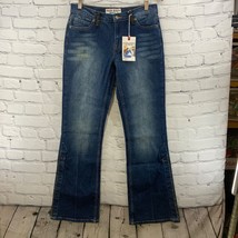 Bisou Bisou Blue Jeans Womens Sz 8 Bootcut Faded Worn Rhinestones Y2K NWT - £23.35 GBP