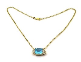 14k Yellow Gold Women&#39;s Choker Necklace With Blue Topaz And Diamonds 14&quot; inch. - £555.64 GBP