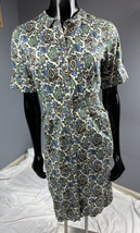 Vtg Cos Cob Peter Pan Collar Shirt Dress Blue Green Brown Paisley Junior... - £37.59 GBP