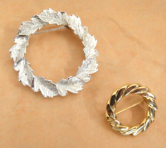 Gerrys Silver Tone Leaf Wreath Pin and Gold Tone Round Brooch Lot of 2 - $6.44