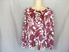 Liz Claiborne Career top blouse Medium white red floral long ruffled sle... - $14.65