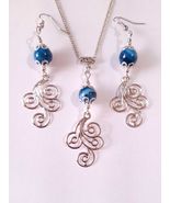 Blue Agate silver jewelry set Victorian jewelry necklace earrings boho a... - $73.24 CAD