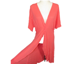 Raisins Coral Crinkle Gauze Split Front Flowy Swim Cover Up Dress Size M - £19.97 GBP