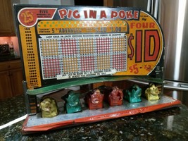 Antique Pig In A Poke Punch Board Wooden Stimulator With Pigs - Damaged - £290.17 GBP