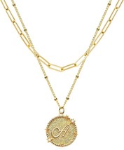 Layered Initail Necklaces for Women 14K Gold Plated Cubic Zirconia Layering  (A) - £10.73 GBP