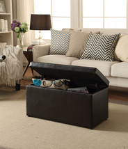 30-inch Storage Ottoman Faux Leather Hinged Lid Brown Furniture Living Room Toys - £46.27 GBP