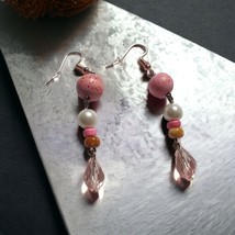 Handmade By Donovan Dangle Earrings Pink Crystal Wooden Fashion Baby Reveal Girl - £14.94 GBP