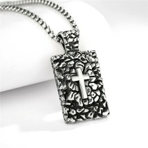 Mens Womens Vintage Cross Shield Pendant Necklace Stainless Steel Box Chain 24" - £9.46 GBP