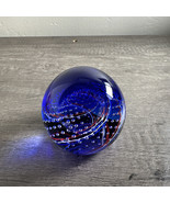 Caithness Blue &quot;United We Stand&quot; American Flag/Ribbons Glass Paperweight - $470.65 MXN